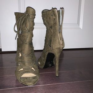 Shoe Dazzle Shoes - Lace up Army Green Heels Shoe Dazzle Shoes - Lace up Army Green Heels